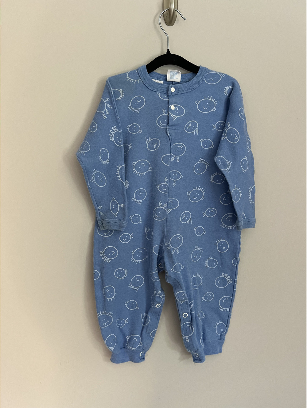 Vintage Carter’s Faces AOP Light Blue Long Sleeve Jumpsuit